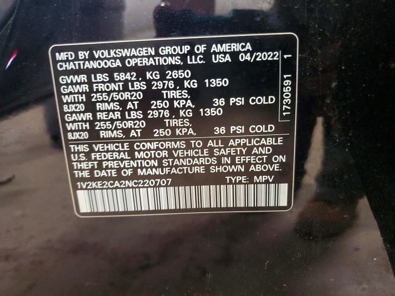 Aukcja sprzedaży 2022 Volkswagen Atlas Cross Sport, vin: 1V2KE2CA2NC220707, numer aukcji: 55347746