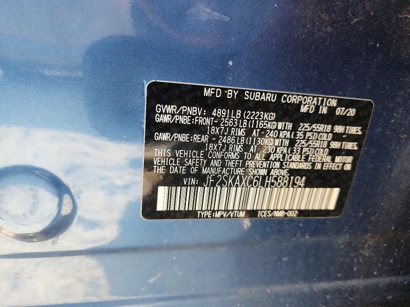 55379246 :رقم المزاد ، JF2SKAXC6LH588194 vin ، 2020 Subaru Forester مزاد بيع