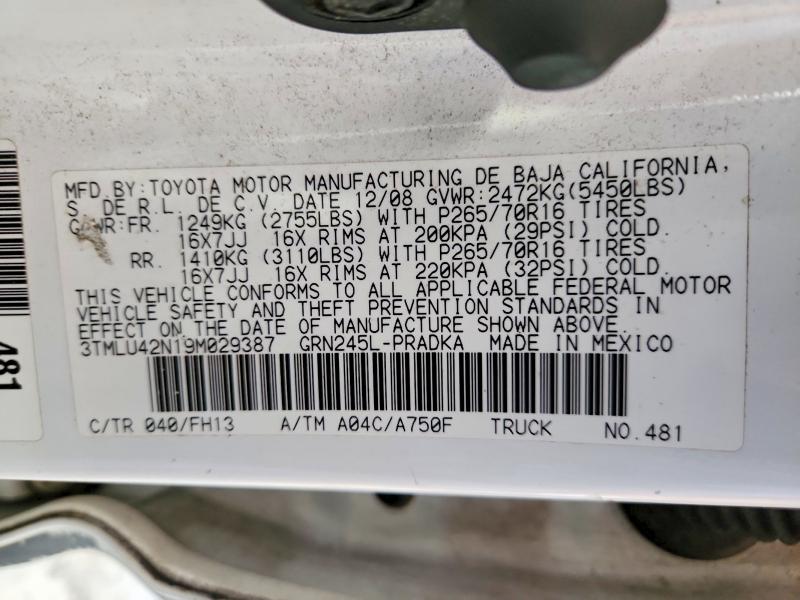 Aukcja sprzedaży 2009 Toyota Tacoma, vin: 3TMLU42N19M029387, numer aukcji: 55677426