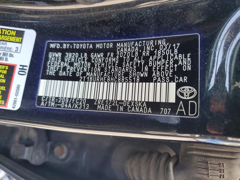 Aukcja sprzedaży 2017 Toyota Corolla, vin: 2T1BURHE8HC885518, numer aukcji: 56820086