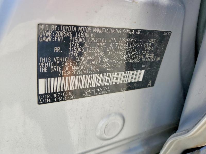 Aukcja sprzedaży 2013 Toyota Rav4, vin: 2T3BFREV0DW110970, numer aukcji: 56875326