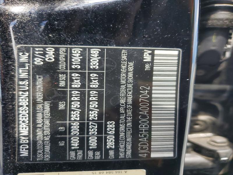 57933666 :رقم المزاد ، 4JGDA5HB0CA007042 vin ، 2012 Mercedes-benz Ml مزاد بيع