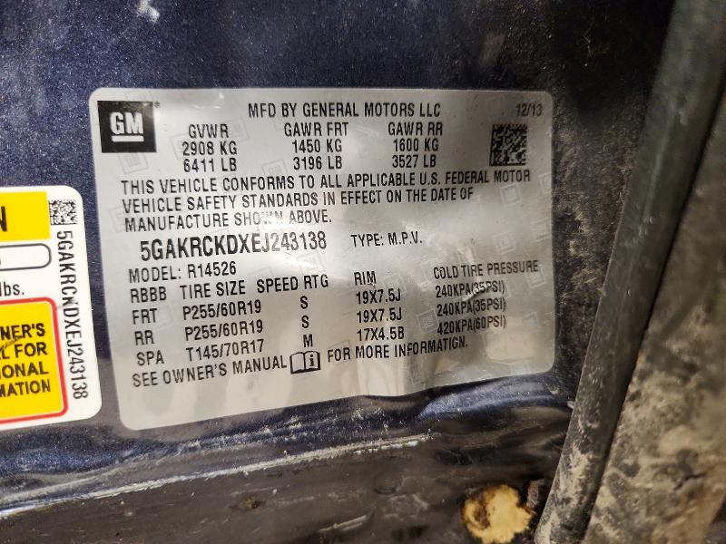 2014 Buick Enclave მანქანა იყიდება აუქციონზე, vin: 5GAKRCKDXEJ243138, აუქციონის ნომერი: 57058986