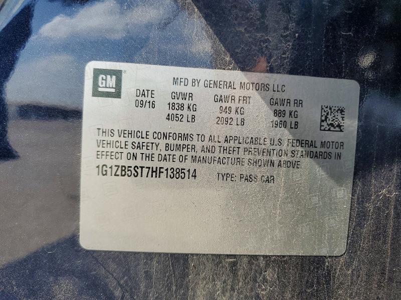 Aukcja sprzedaży 2017 Chevrolet Malibu, vin: 1G1ZB5ST7HF138514, numer aukcji: 58631896