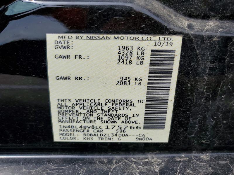 58209836 :رقم المزاد ، 1N4BL4BV8LC175766 vin ، 2020 Nissan Altima مزاد بيع
