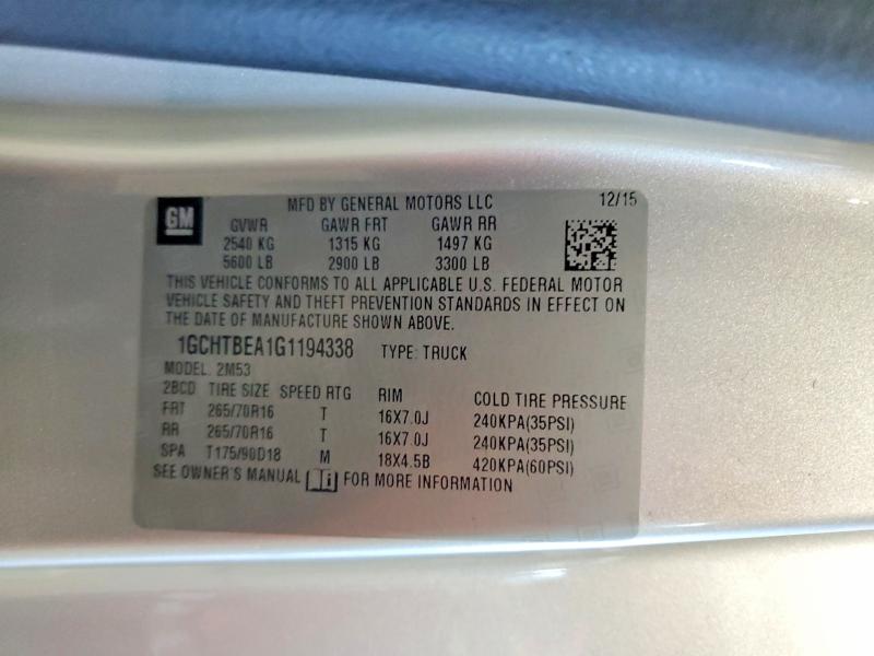 58329566 :رقم المزاد ، 1GCHTBEA1G1194338 vin ، 2016 Chevrolet Colorado مزاد بيع