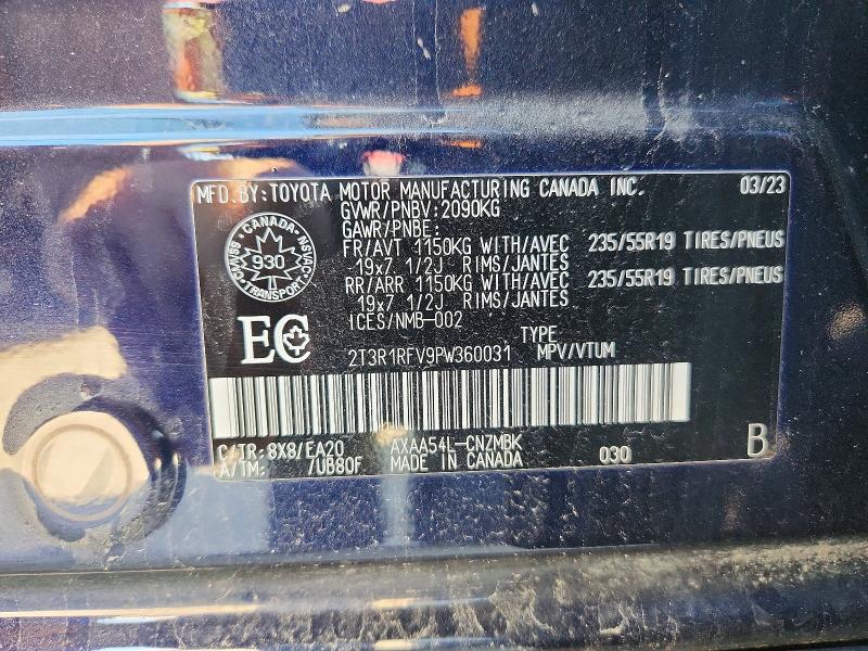 59037526 :رقم المزاد ، 2T3R1RFV9PW360031 vin ، 2023 Toyota Rav4 مزاد بيع
