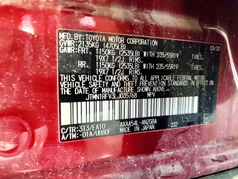Продаж на аукціоні авто 2020 Toyota Rav4, vin: JTMN1RFV3LJ035768, номер лоту: 57726726