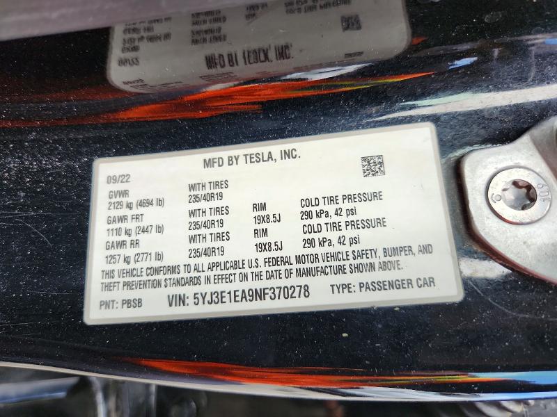 Продаж на аукціоні авто 2022 Tesla Model 3, vin: 5YJ3E1EA9NF370278, номер лоту: 56848026
