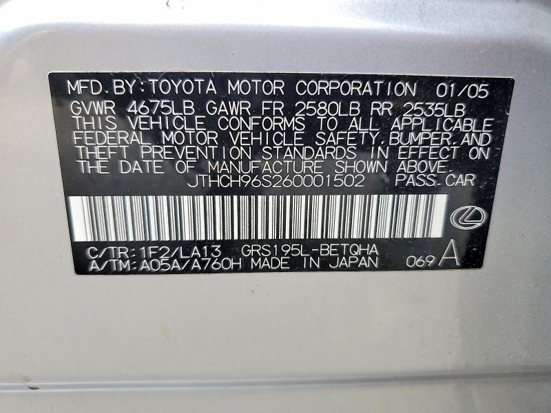 Продажа на аукционе авто 2006 Lexus Gs, vin: JTHCH96S260001502, номер лота: 58224726