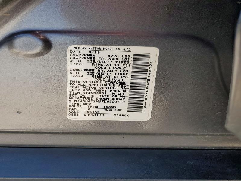 Aukcja sprzedaży 2019 Nissan Rogue, vin: JN8AT2MV7KW400719, numer aukcji: 57879706