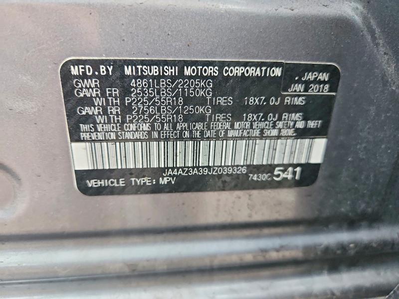2018 Mitsubishi Outlander მანქანა იყიდება აუქციონზე, vin: JA4AZ3A39JZ039326, აუქციონის ნომერი: 58416786