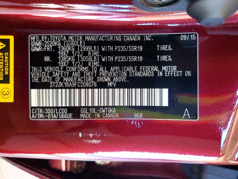 2015 Lexus Rx 350 მანქანა იყიდება აუქციონზე, vin: 2T2ZK1BA9FC208076, აუქციონის ნომერი: 58276816
