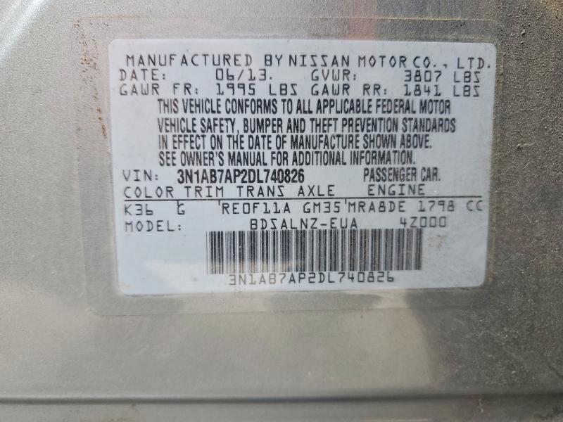Продажа на аукционе авто 2013 Nissan Sentra, vin: 3N1AB7AP2DL740826, номер лота: 85628085