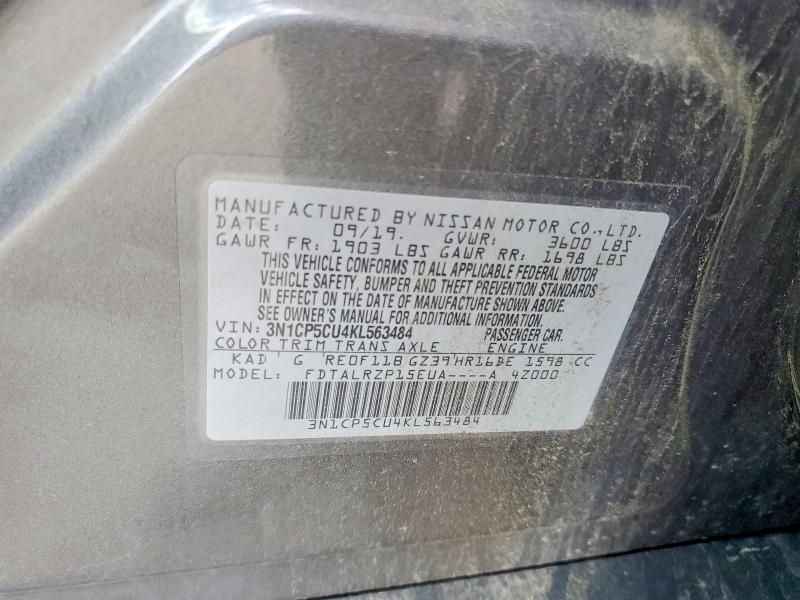 2019 Nissan Kicks მანქანა იყიდება აუქციონზე, vin: 3N1CP5CU4KL563484, აუქციონის ნომერი: 58129776