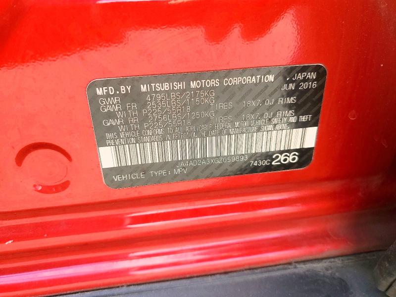 Aukcja sprzedaży 2016 Mitsubishi Outlander, vin: JA4AD2A3XGZ059893, numer aukcji: 57010516
