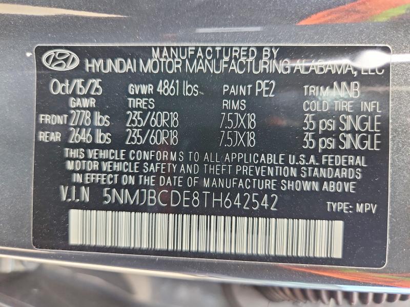 Продажа на аукционе авто 2026 Hyundai Tucson, vin: 5NMJBCDE8TH642542, номер лота: 56685256