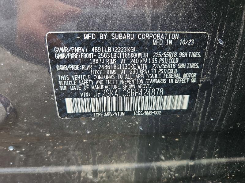 57435776 :رقم المزاد ، JF2SKALC8RH424878 vin ، 2024 Subaru Forester مزاد بيع