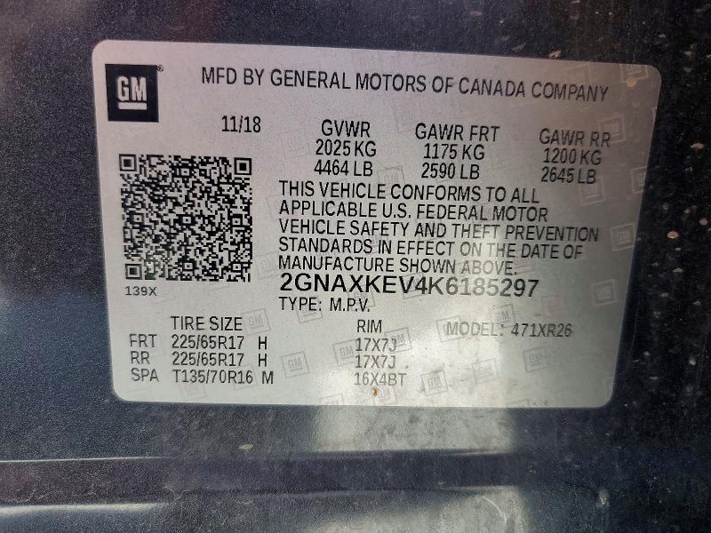 Продажа на аукционе авто 2019 Chevrolet Equinox, vin: 2GNAXKEV4K6185297, номер лота: 55372896