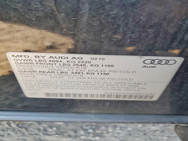 Продаж на аукціоні авто 2015 Audi Q3, vin: WA1EFCFS2FR012244, номер лоту: 58584966