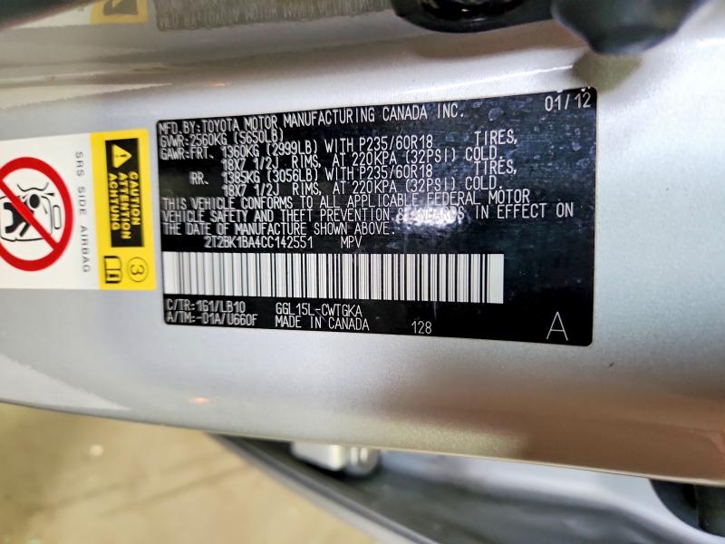 56703186 :رقم المزاد ، 2T2BK1BA4CC142551 vin ، 2012 Lexus Rx مزاد بيع