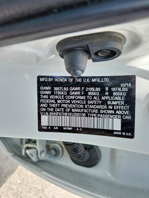 Aukcja sprzedaży 2019 Honda Civic, vin: SHHFK7H61KU200135, numer aukcji: 56480506
