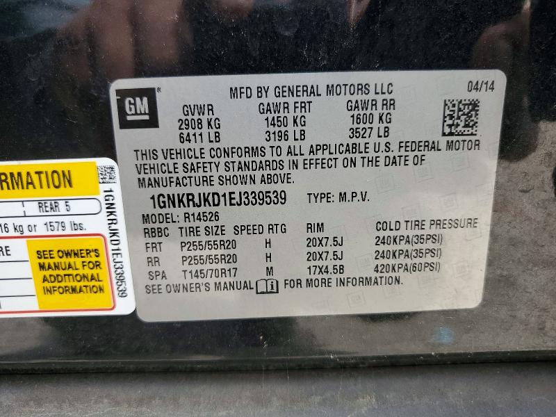 Aukcja sprzedaży 2014 Chevrolet Traverse, vin: 1GNKRJKD1EJ339539, numer aukcji: 57247376