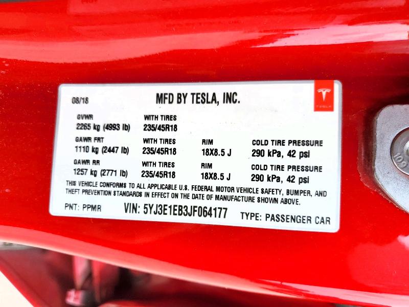 Aukcja sprzedaży 2018 Tesla Model 3, vin: 5YJ3E1EB3JF064177, numer aukcji: 55429106