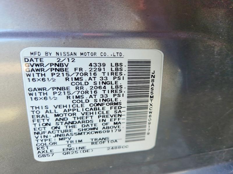 Продажа на аукционе авто 2012 Nissan Rogue, vin: JN8AS5MTXCW609179, номер лота: 55776766