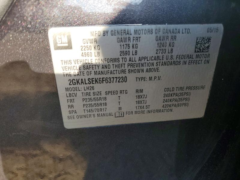 2015 Gmc Terrain მანქანა იყიდება აუქციონზე, vin: 2GKALSEK6F6377230, აუქციონის ნომერი: 56304856