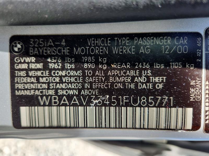 Продаж на аукціоні авто 2001 Bmw 325, vin: WBAAV33451FU85771, номер лоту: 56842386