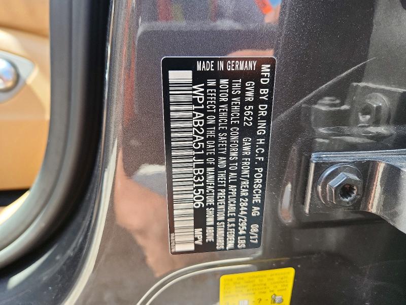 57034036 :رقم المزاد ، WP1AB2A51JLB31506 vin ، 2018 Porsche Macan مزاد بيع