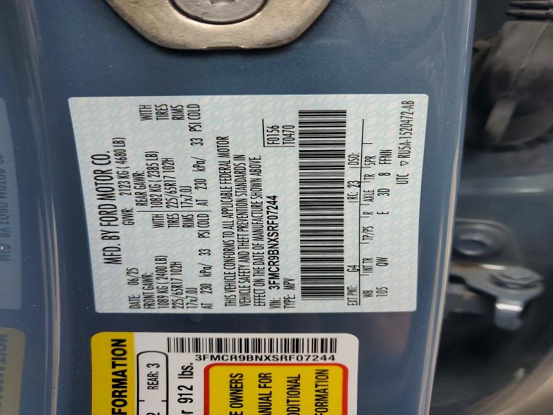 58290646 :رقم المزاد ، 3FMCR9BNXSRF07244 vin ، 2025 Ford Bronco Sport مزاد بيع