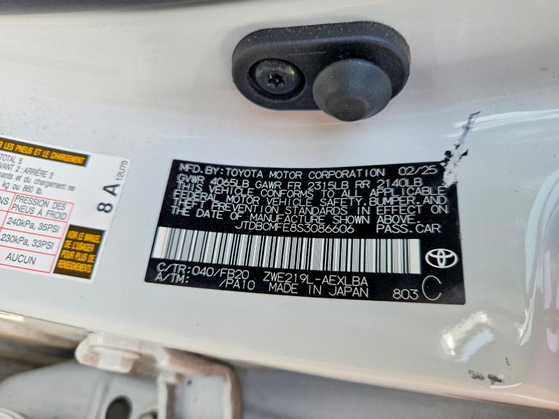 Aukcja sprzedaży 2025 Toyota Corolla Hybrid, vin: JTDBCMFE8S3086606, numer aukcji: 55821406