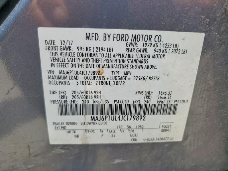 Продаж на аукціоні авто 2018 Ford Ecosport, vin: MAJ6P1UL4JC179892, номер лоту: 58799886