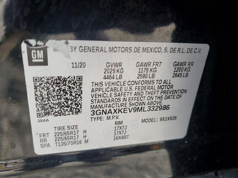 Продажа на аукционе авто 2021 Chevrolet Equinox, vin: 3GNAXKEV9ML332986, номер лота: 56101096