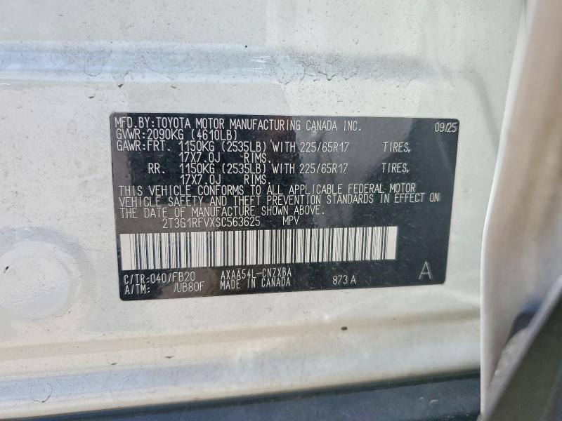 56990376 :رقم المزاد ، 2T3G1RFVXSC563625 vin ، 2025 Toyota Rav4 مزاد بيع