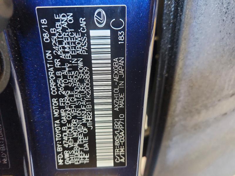 2019 Lexus Es მანქანა იყიდება აუქციონზე, vin: JTHB21B11K2005809, აუქციონის ნომერი: 54542966