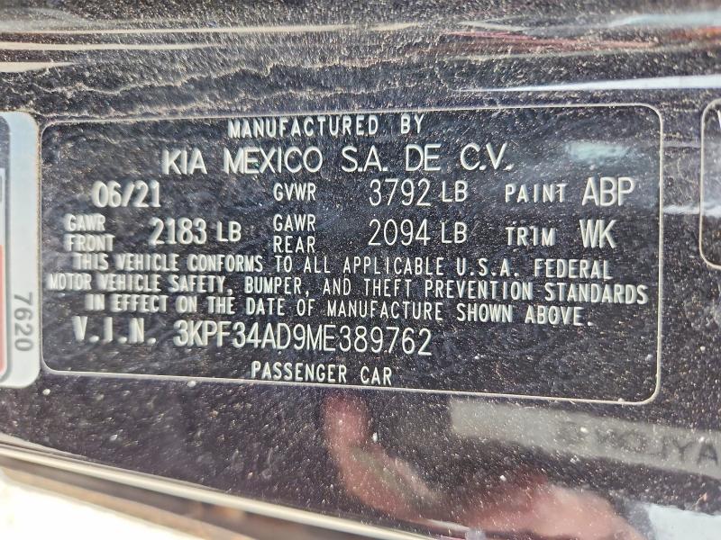 Aukcja sprzedaży 2021 Kia Forte, vin: 3KPF34AD9ME389762, numer aukcji: 54520106