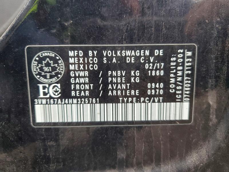 2017 Volkswagen Jetta მანქანა იყიდება აუქციონზე, vin: 3VW167AJ4HM325761, აუქციონის ნომერი: 58929476