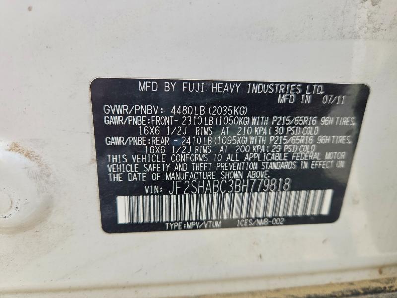 Продажа на аукционе авто 2011 Subaru Forester, vin: JF2SHABC3BH779818, номер лота: 57240146
