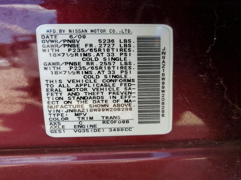 Aukcja sprzedaży 2009 Nissan Murano, vin: JN8AZ18W99W208286, numer aukcji: 56361266