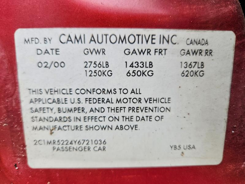 Auction sale of the 2000 Chevrolet Metro, vin: 2C1MR5224Y6721036, lot number: 55850826