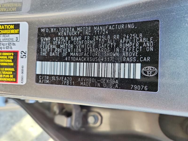 Aukcja sprzedaży 2025 Toyota Camry, vin: 4T1DAACKXSU564117, numer aukcji: 56267696