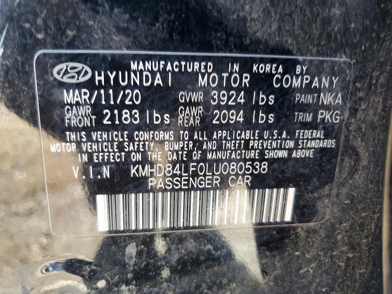2020 Hyundai Elantra მანქანა იყიდება აუქციონზე, vin: KMHD84LF0LU080538, აუქციონის ნომერი: 58108356