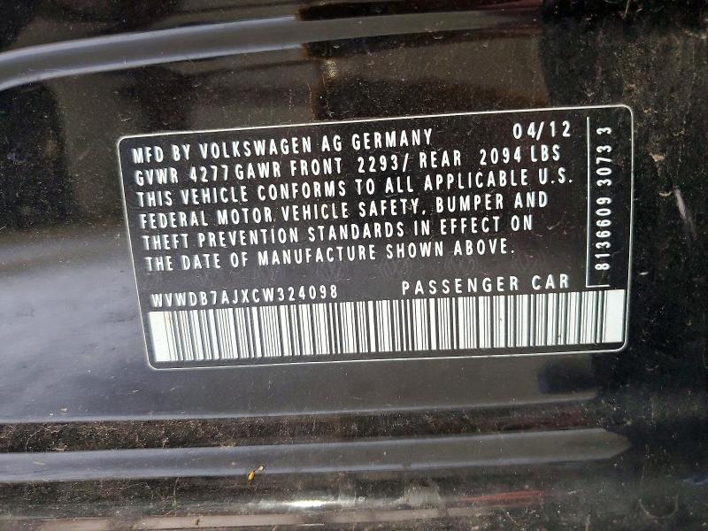 Aukcja sprzedaży 2012 Volkswagen Golf, vin: WVWDB7AJXCW324098, numer aukcji: 57497096