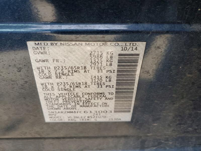 Продаж на аукціоні авто 2015 Nissan Pathfinder, vin: 5N1AR2MM4FC613003, номер лоту: 58806946