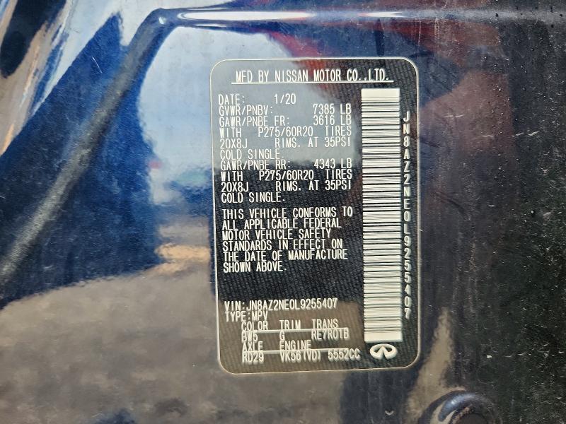 57755576 :رقم المزاد ، JN8AZ2NE0L9255407 vin ، 2020 Infiniti Qx80 مزاد بيع