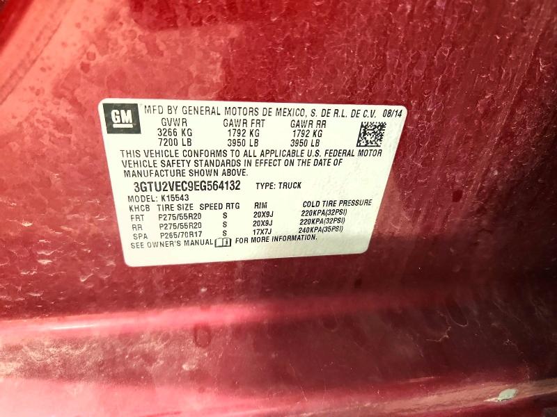 2014 Gmc Sierra მანქანა იყიდება აუქციონზე, vin: 3GTU2VEC9EG564132, აუქციონის ნომერი: 85604025