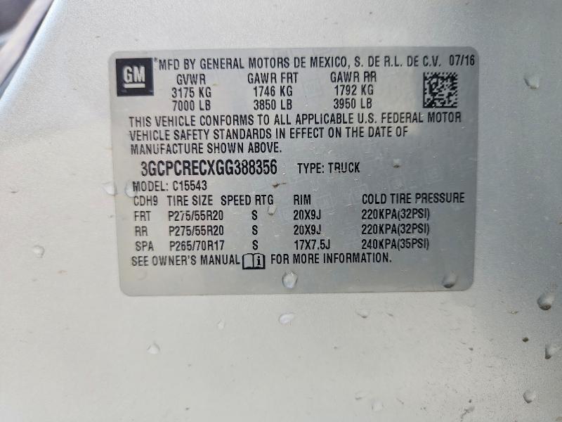 2016 Chevrolet Silverado მანქანა იყიდება აუქციონზე, vin: 3GCPCRECXGG388356, აუქციონის ნომერი: 56536036